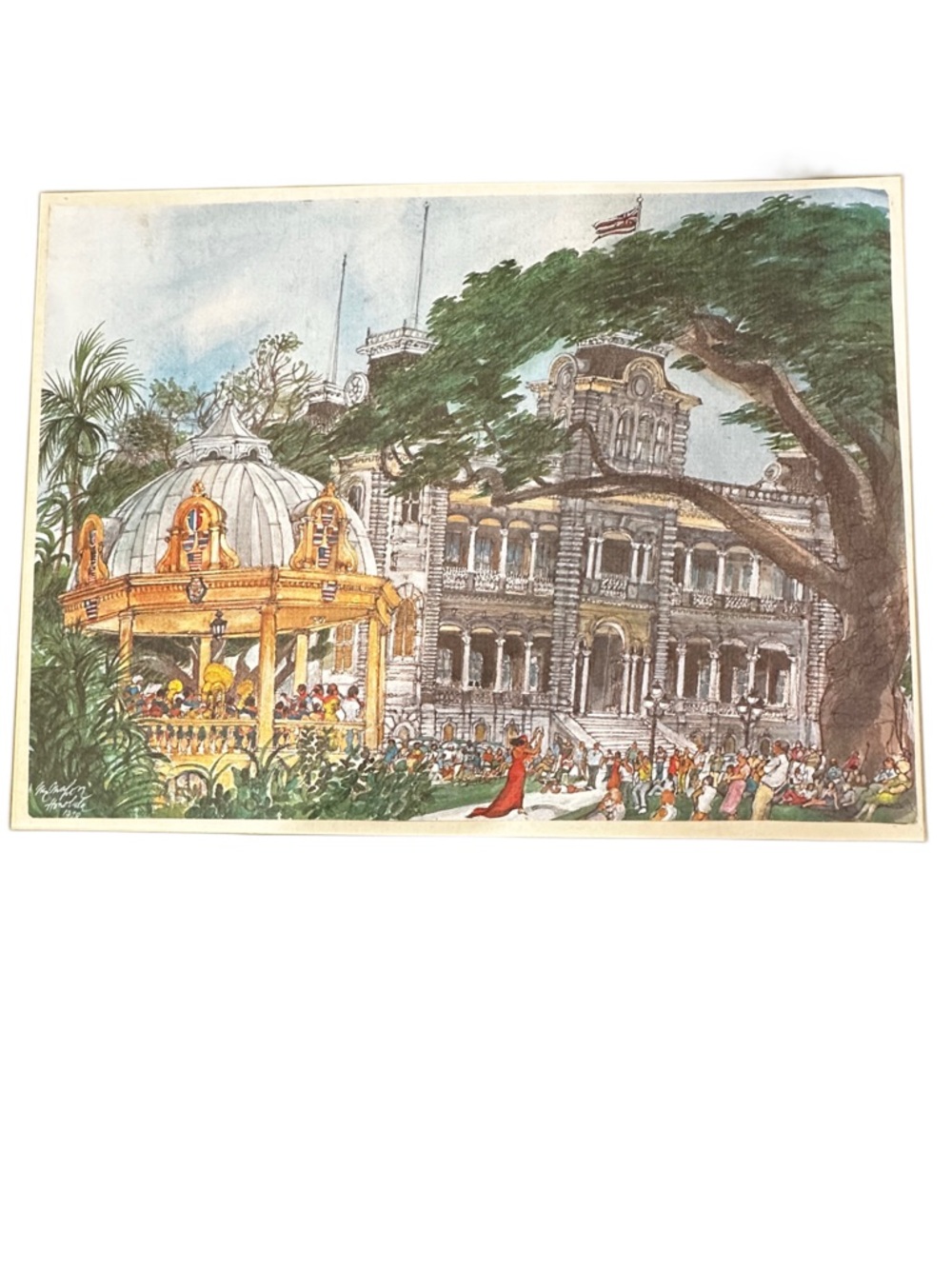 Iolani Palace Historic Pavilion Art Lithograph by Franklin McMahon 1978 20”X16” - Picture 7 of 13